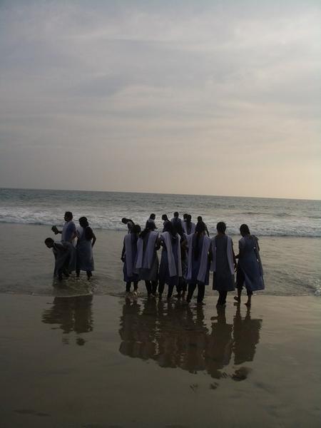 School girls on the beach