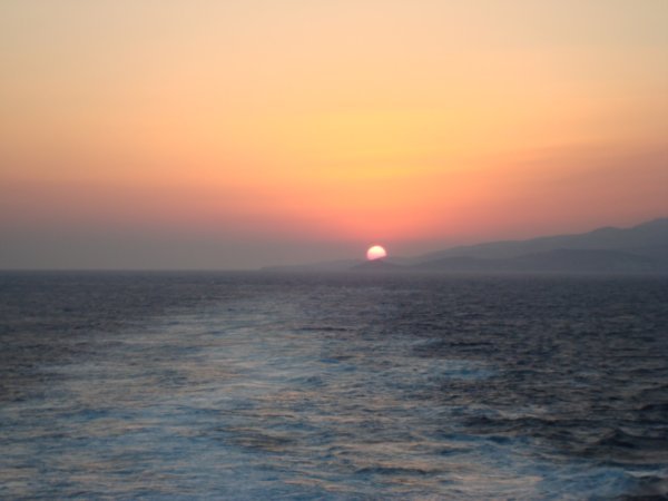 Sunset on the Approach to Mykonos