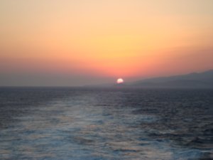 Sunset on the Approach to Mykonos