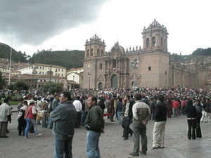 Cusco - public demonstration, flares, the works