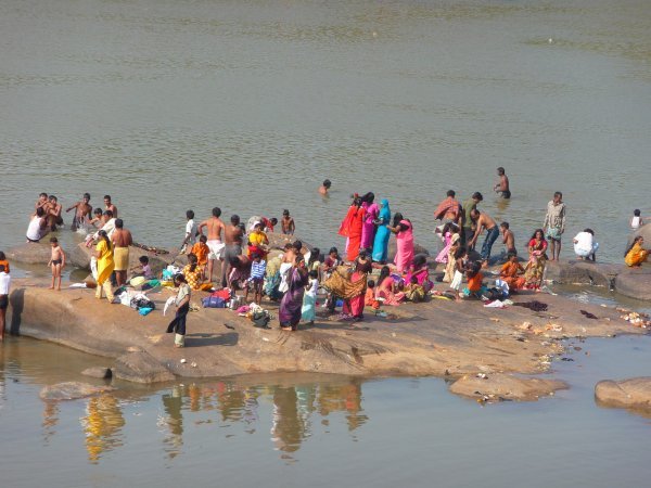 Hampi - Pilgrims Bathing