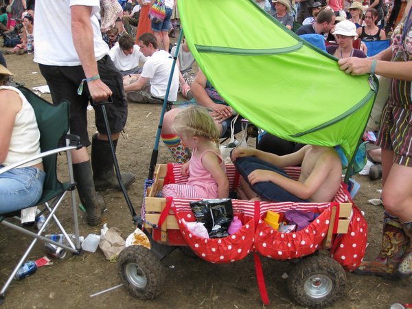 Glasto is so big that it's too far for the kids to walk!