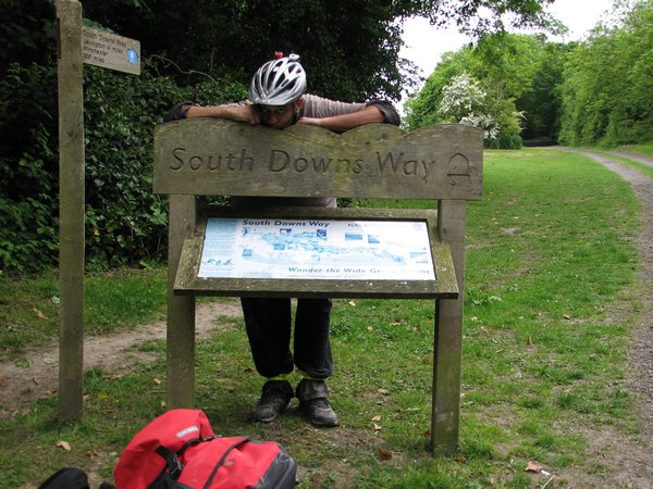 South Downs Way - Rupesh Kissing The Sign in Eastbourne