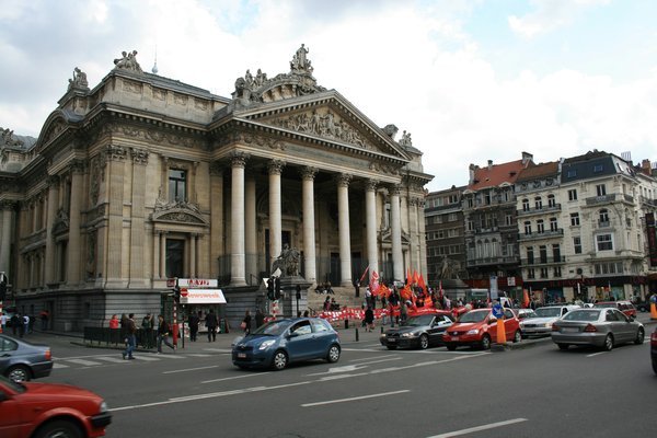 A Communist rally in front of a former stock exchange. Ironic?