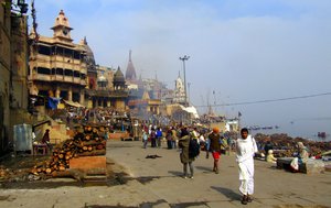 A view of the Manikarnika Burning Ghat