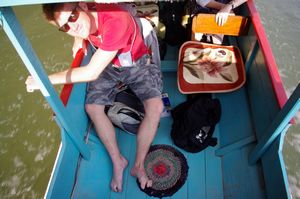 David on a boat to Luang Prabang