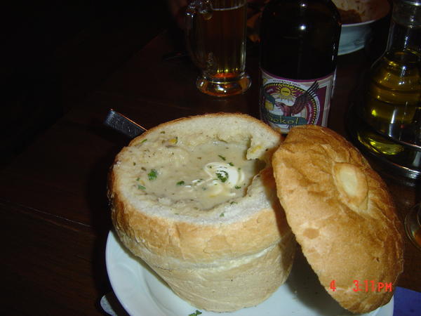 Soup and beer at the Sokol restaurant