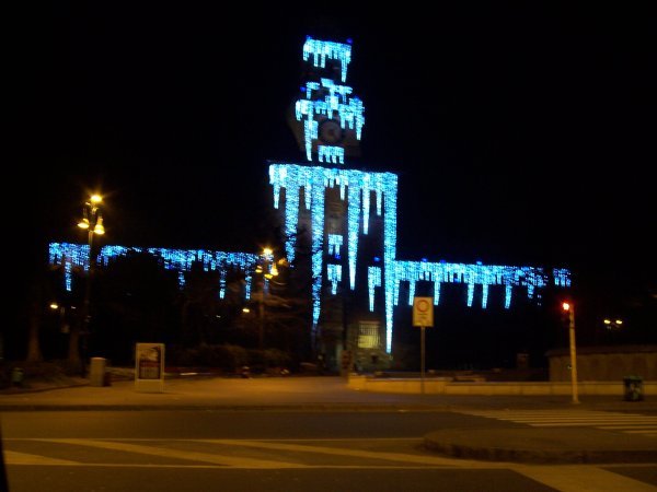 Christmas light decorations on the castello sforzesco