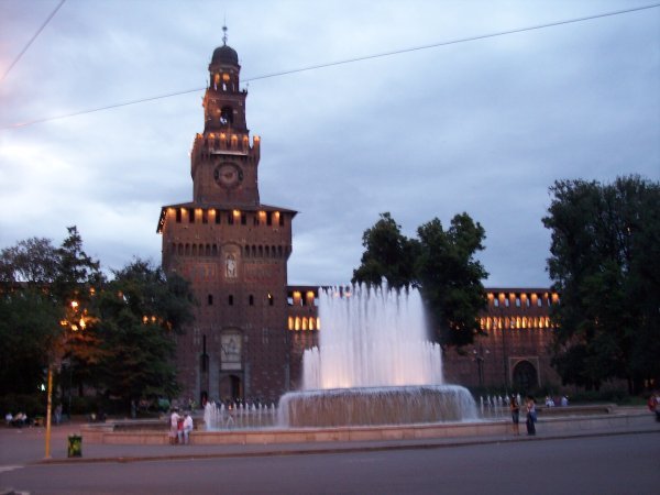 the castello sforzesco in the evening