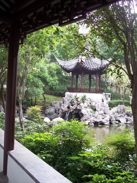 pavilions, waterfalls and lakes inside the kowloon walled city park