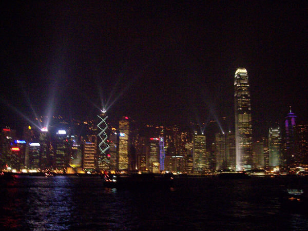the view of the HK skyline during the 'symphony of lights'