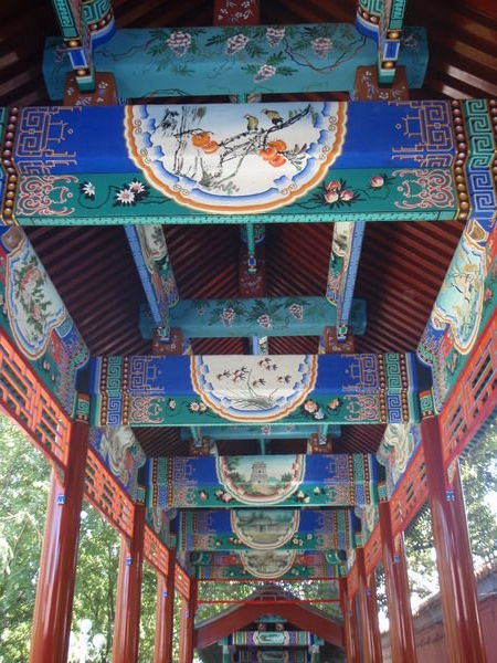 The magnificently decorated roof of the walkway in the outer garden