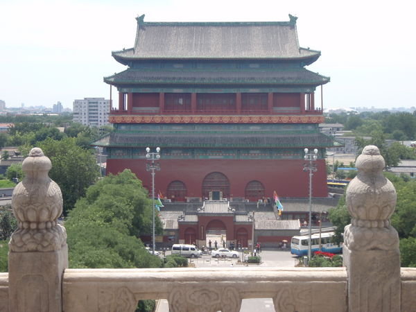 The drum tower from the top of the bell tower