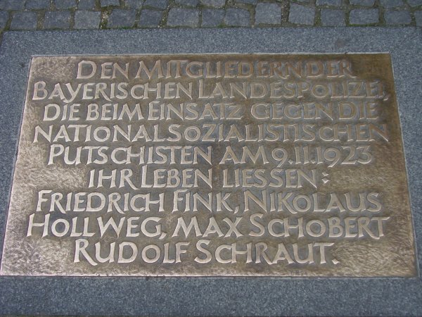 Plaque Commemorating the Police Officers Killed during the Beer Hall Putsch