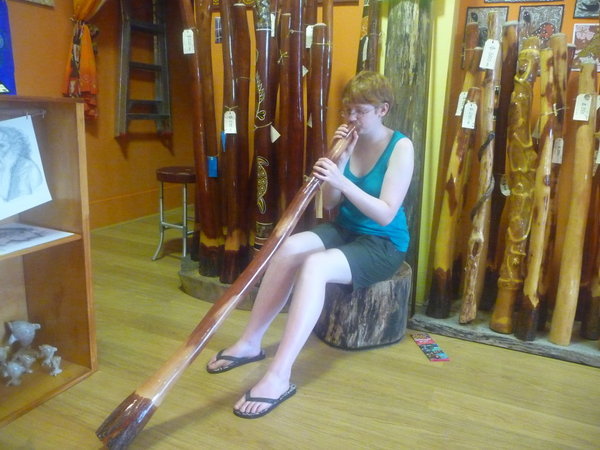 Annie learning how to play the Didgeridoo