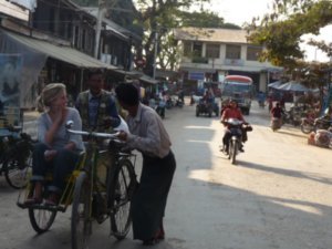 Chatting on the trishaw - Bhamo