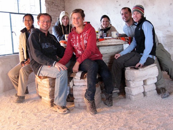 the group in a hostel completely (mas o menos) built out of salt