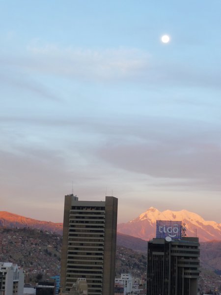 View from our room La Paz, the beautiful triple-peaked Illimani