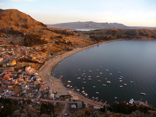 copacapana- lake titicaca as sun starts to set