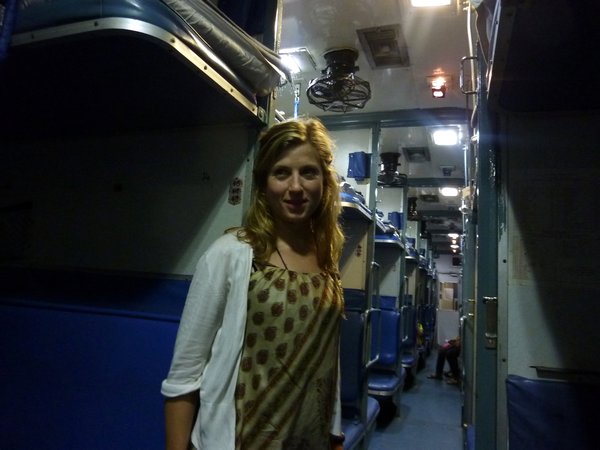 Checking for our bunk - and looking relieved at the lack of screaming crowds aboard the Madgaon Konkan Kanya Express
