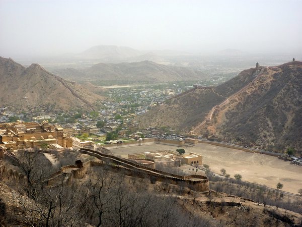 Impressive scenery Amber fort and hilltop walls
