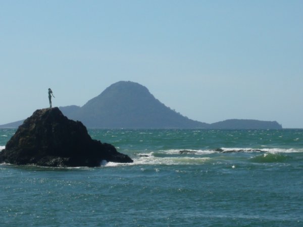 The statue of Wairaka  in front of Whale Island