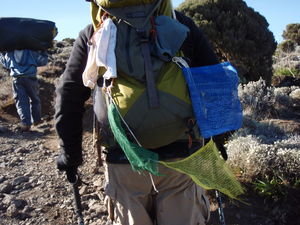 Tibetan prayer flags making its way up to the Snows of Kilimanjaro