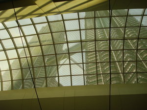 the towers from the ceiling of a shopping mall