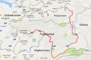Our planned route - the Pamir Highway in red and our intended Wakhan Valley detour in orange 