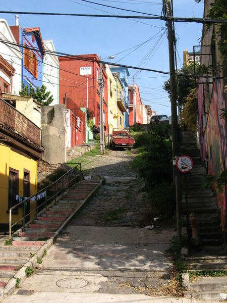 The colourful street that Valparaiso is famous for