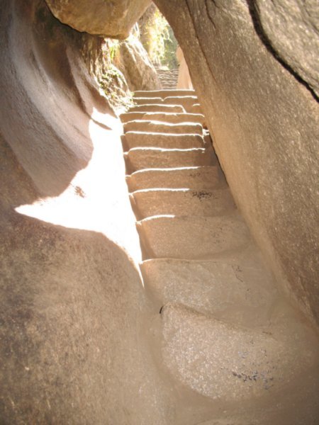 Steps in a tunnel near the summit of Huayna/Wayna Picchu 