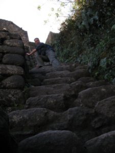 The steps down from the summit of Huayna/Wayna Picchu