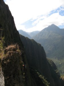 Views on the way down (sheer side of Huayna/Wayna Picchu on the left of pic 