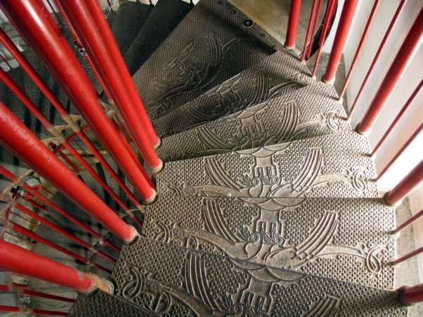 Staircase patterns in the double helix staircase going up the  castle  clock tower- this stqircqse pattern is the dragon of Ljubjana