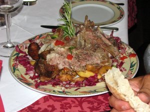 A single serve of spit roasted lamb