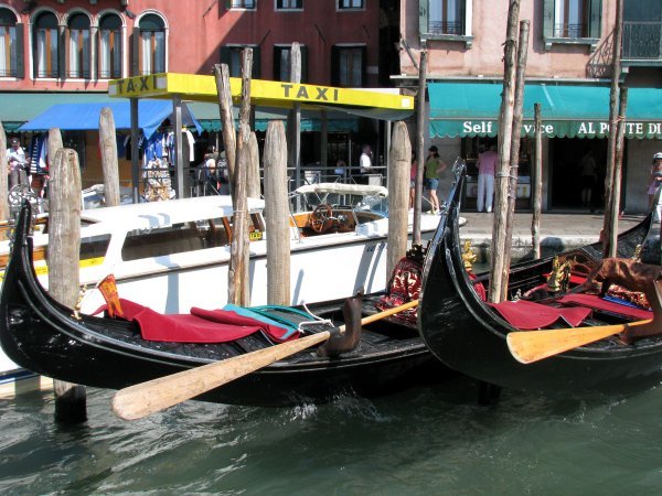 Gondolas, and water boat taxis in Grand Canal
