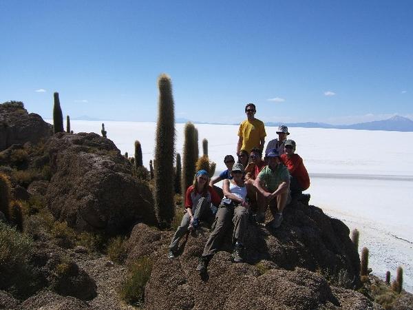 The gang at Fish Island - Bolivian salt lakes
