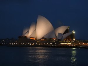 Opera House at night from across the bay