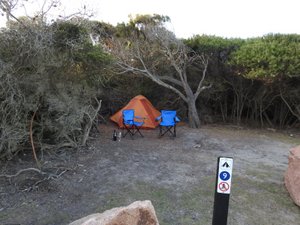 Our last and best campsite at Friendly Beach - hard to believe that beautiful beach is just steps away
