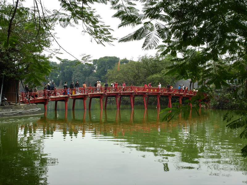 Huc bridge on lake of Hoan Kiem