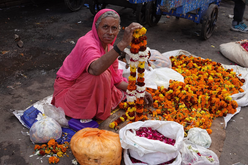 Selling flower offerings in Old Delhi