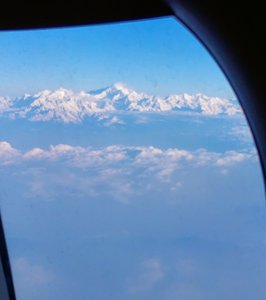 View of the Himalayas on our flight into Bhutan