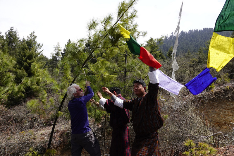 Putting up our prayer flag 