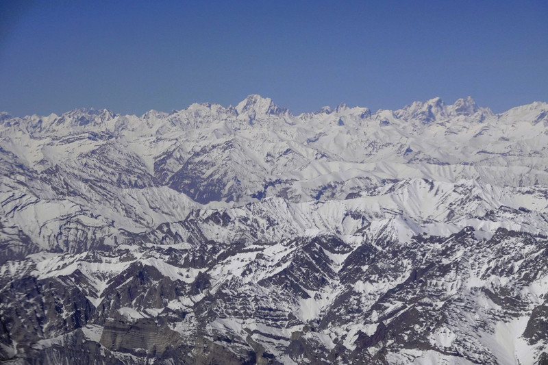 View of the Himalayas on flight 