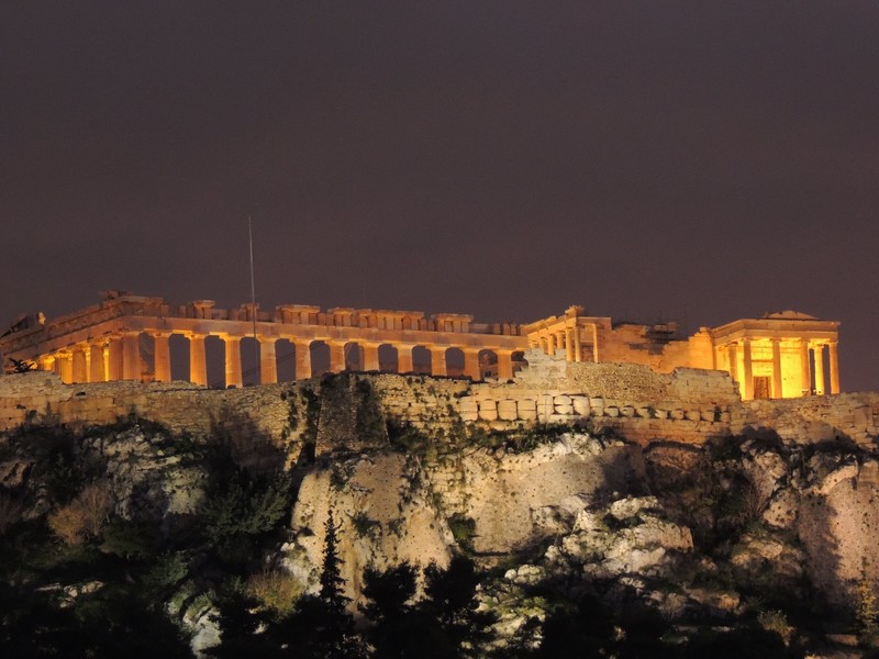 NIght view of the Acropolis from the hotel's  rooftop