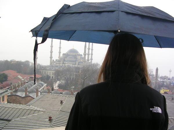 Rainy day view of the Blue Mosque