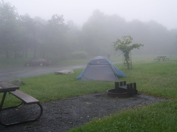Our poor little tent battling against the elements