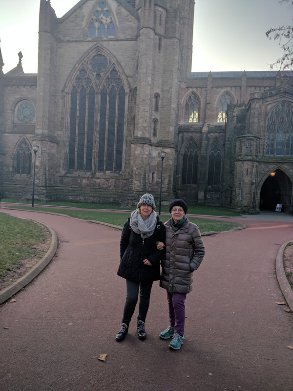 Charlotte and Michelle outside Hereford Cathedral