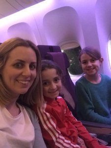 Katherine, Evie & Sienna in the air between Copenhagen & Sydney