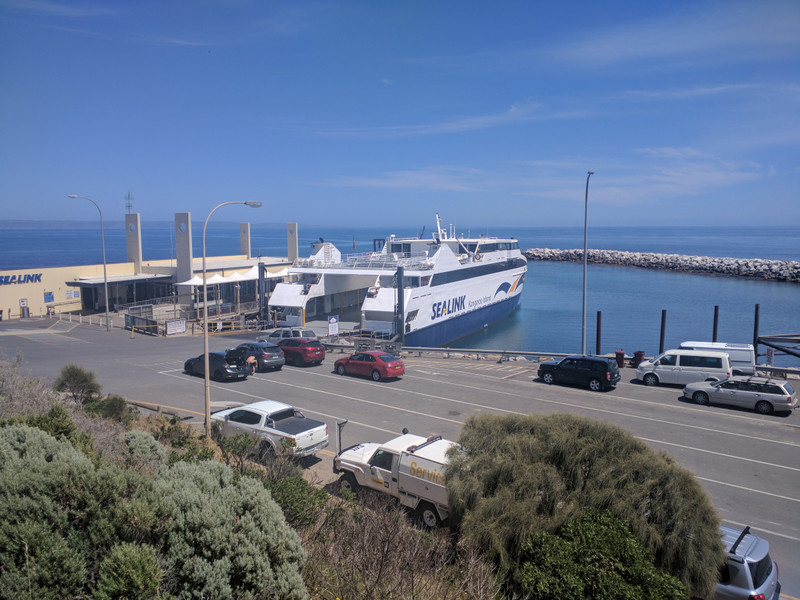 At Cape Jervis overlooking the ferry about to leave for Kangaroo Island